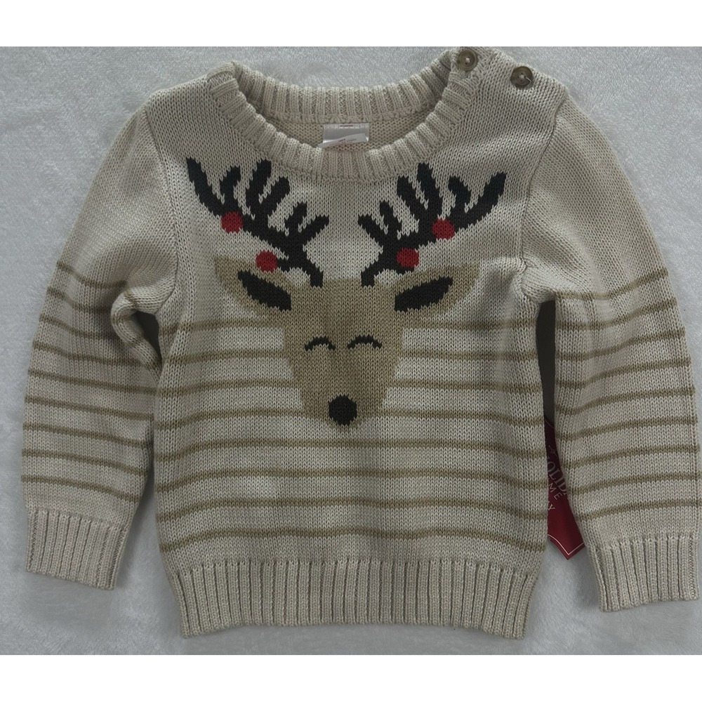 Holiday Time Baby Sweater 18M NWT Tan Reindeer Cotton Christmas Toddler Boy Girl